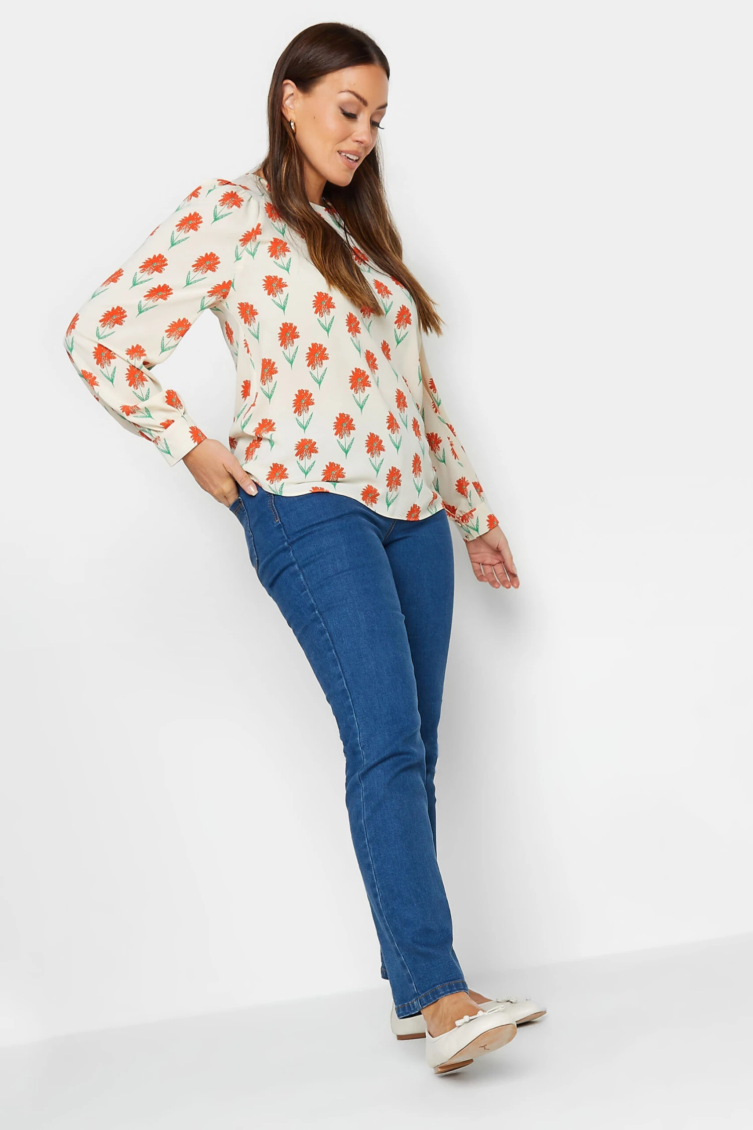 M&Co Ivory White Floral Print Long Sleeve Blouse 2 M&Co Ivory White Floral Print Long Sleeve Blouse - Image 2