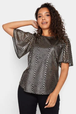 M&Co Black & Rose Gold Chevron Angel Sleeve Blouse