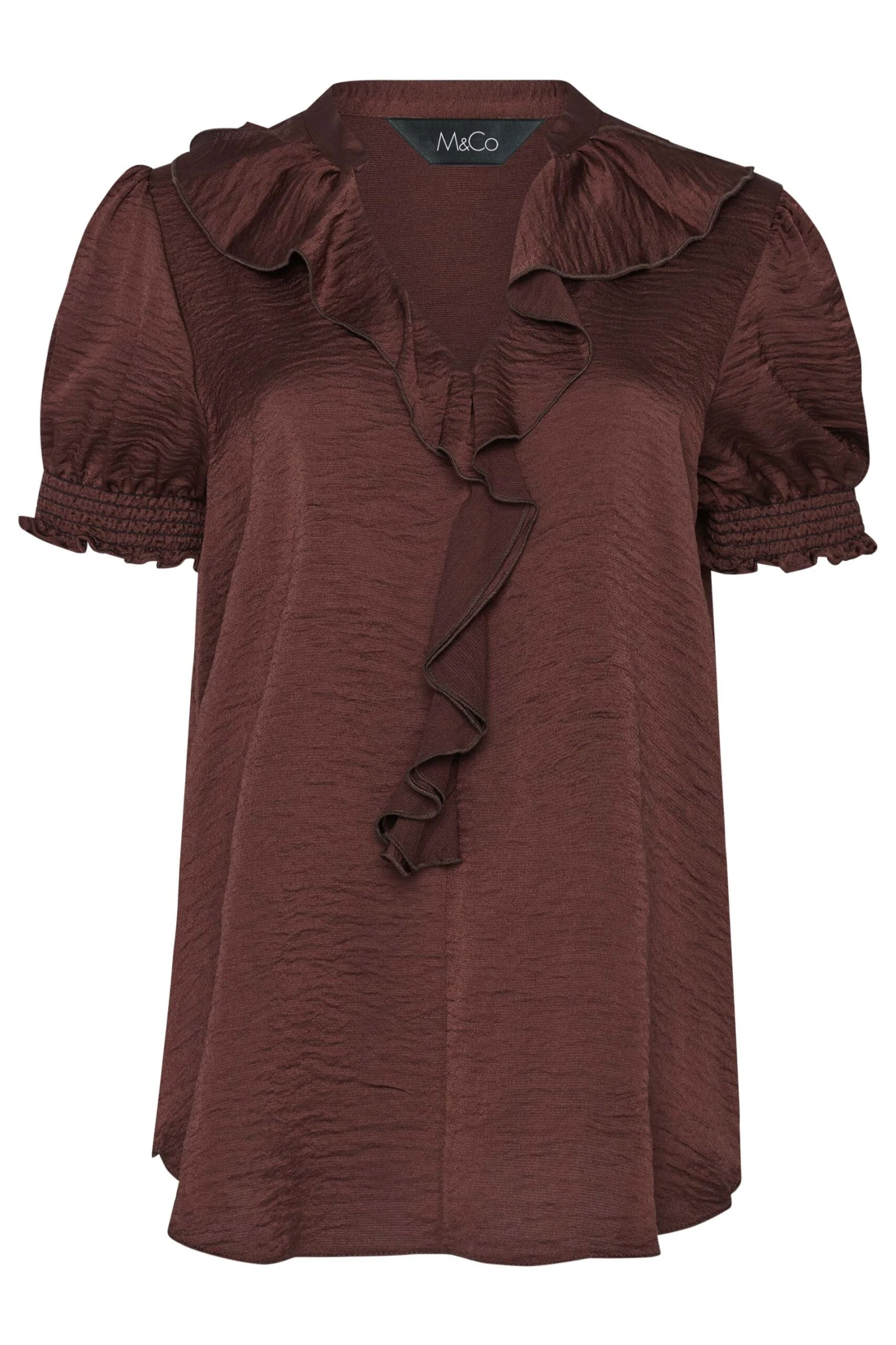 M&Co Brown Frill Satin Blouse 6 M&Co Brown Frill Satin Blouse - Image 6