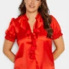 M&Co Red Frill Satin Blouse