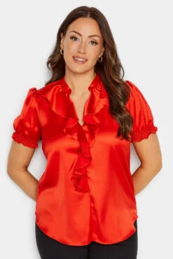 M&Co Red Frill Satin Blouse