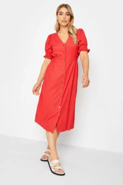 M&Co Red Button Through Midi Dress