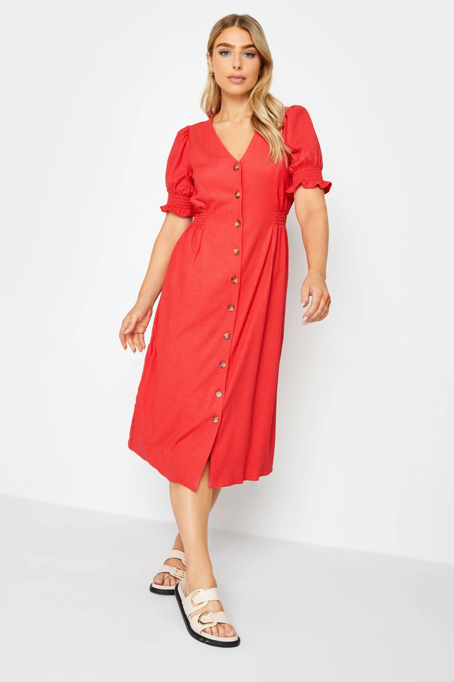 M&Co Red Button Through Midi Dress 1 M&Co Red Button Through Midi Dress