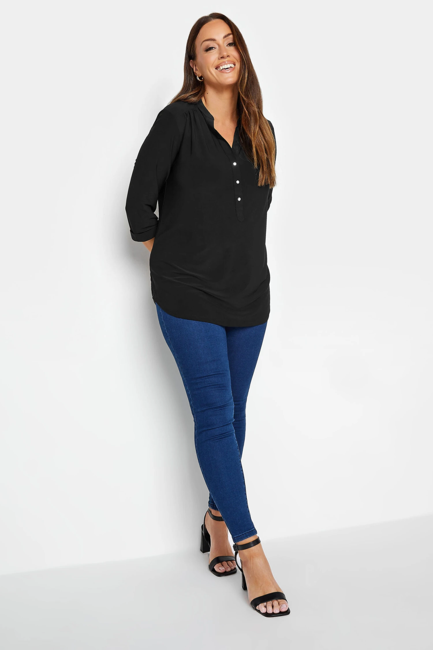 M&Co Black Half Placket Jersey Shirt 3 M&Co Black Half Placket Jersey Shirt - Image 3