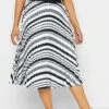 M&Co Black Stripe Print Pleated Midi Skirt