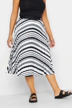 M&Co Black Stripe Print Pleated Midi Skirt