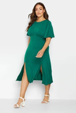 M&Co Forest Green Angel Sleeve Split Hem Midi Dress