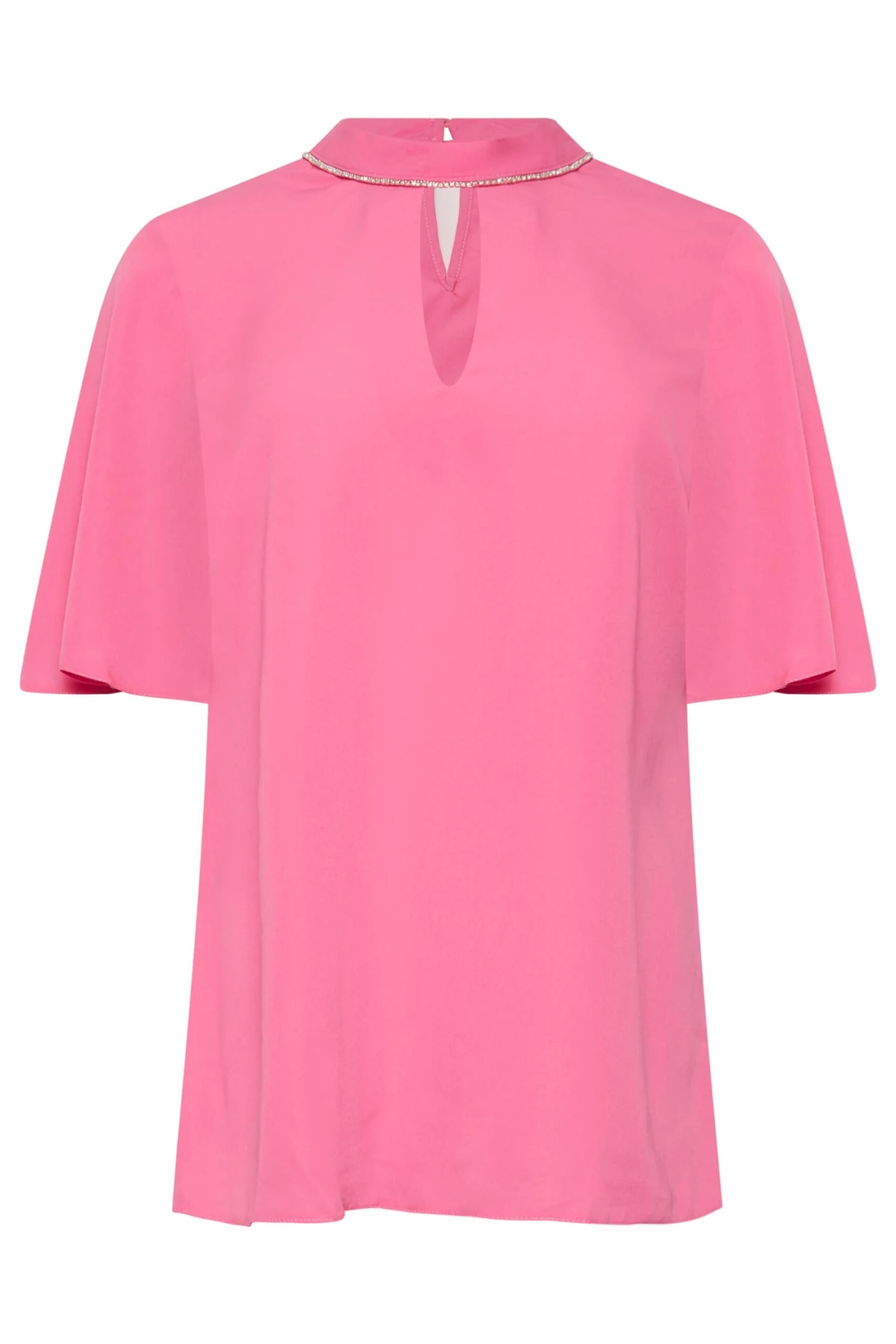 M&Co Hot Pink Embellished Neck Keyhole Blouse 6 M&Co Hot Pink Embellished Neck Keyhole Blouse - Image 6