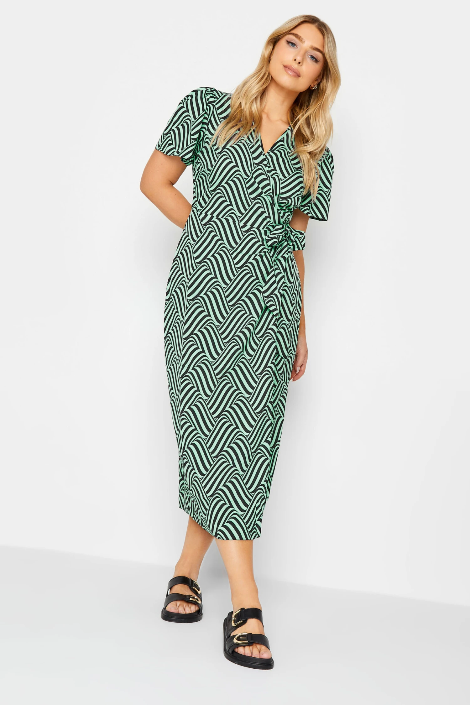 M&Co Green Abstract Stripe Wrap Dress 1 M&Co Green Abstract Stripe Wrap Dress