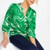 M&Co Green Abstract Print 3/4 Sleeve Blouse