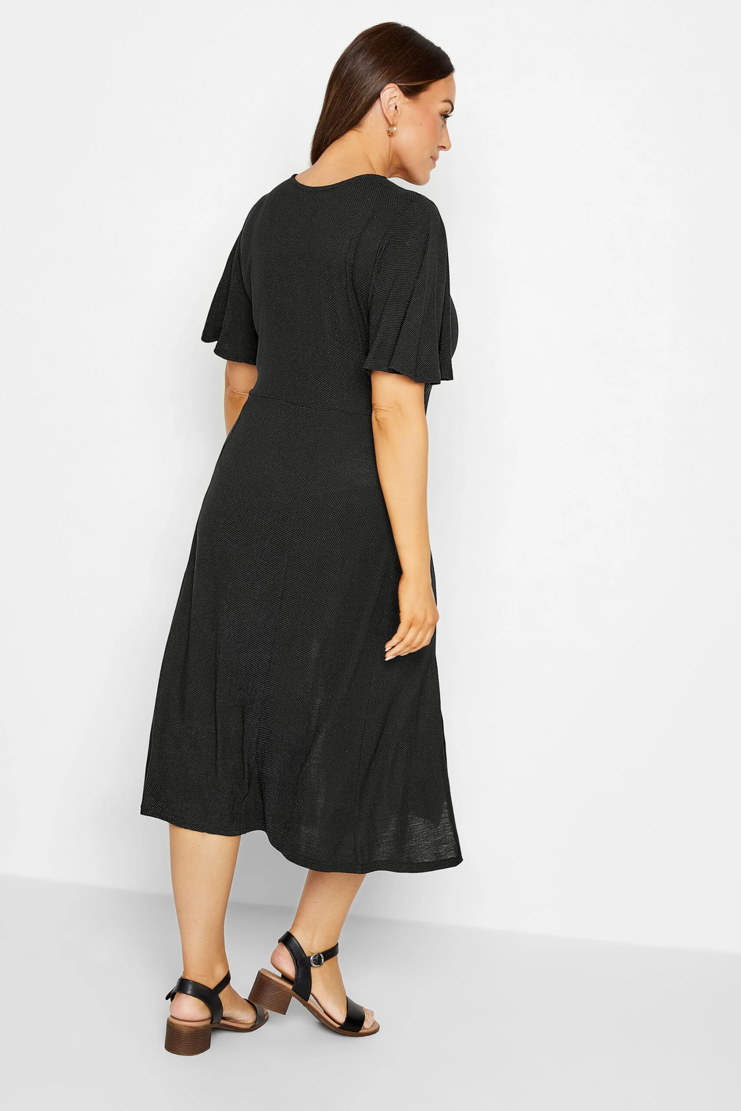 M&Co Black Angel Sleeve Split Hem Midi Dress 3 M&Co Black Angel Sleeve Split Hem Midi Dress - Image 3