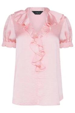 M&Co Pink Frill Satin Blouse 12 M&Co Pink Frill Satin Blouse -M&Co Sales Store b2fed59e 4080 46 550178 X scaled
