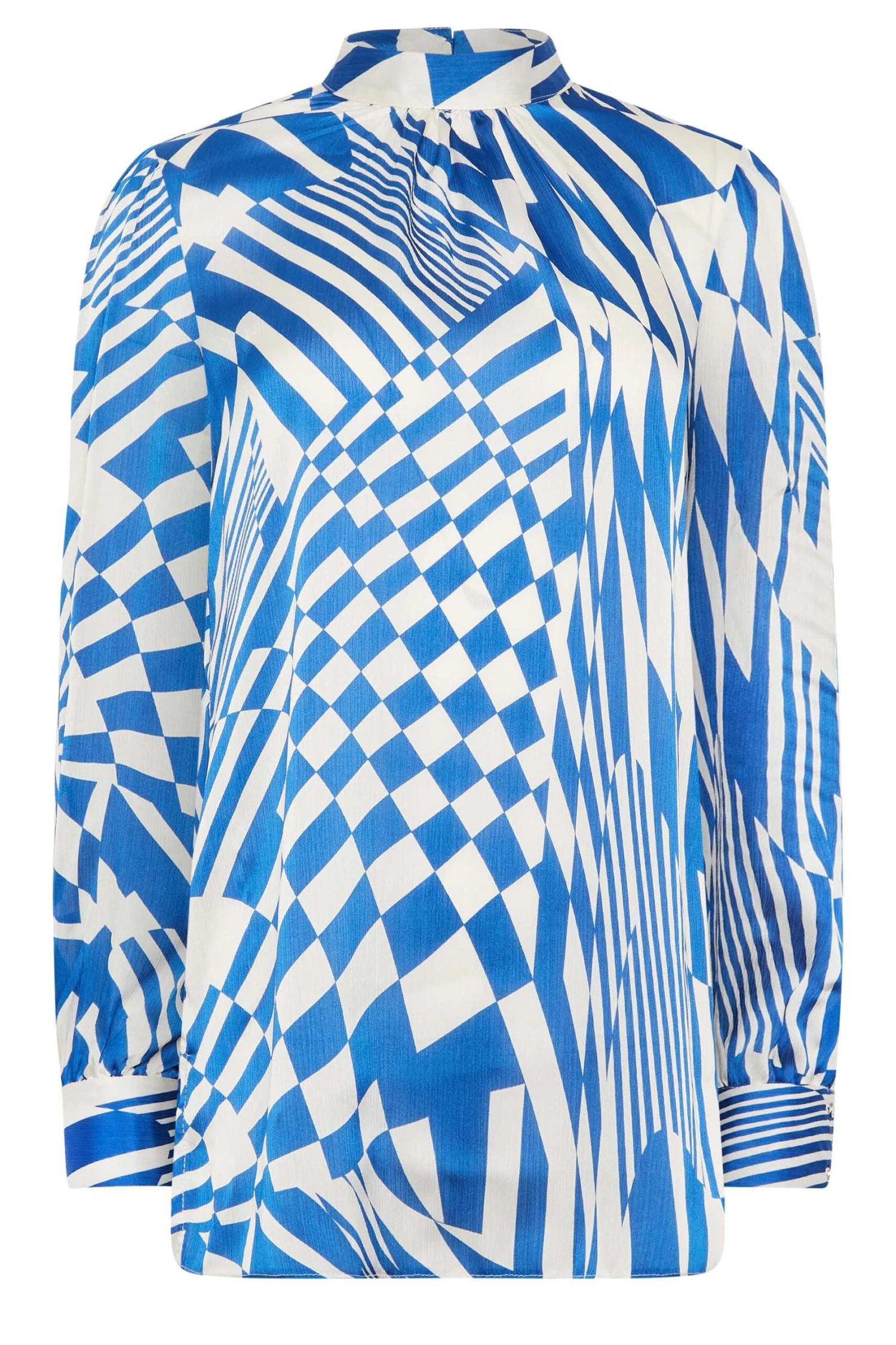 M&Co Blue Abstract Print High Neck Satin Blouse 6 M&Co Blue Abstract Print High Neck Satin Blouse - Image 6