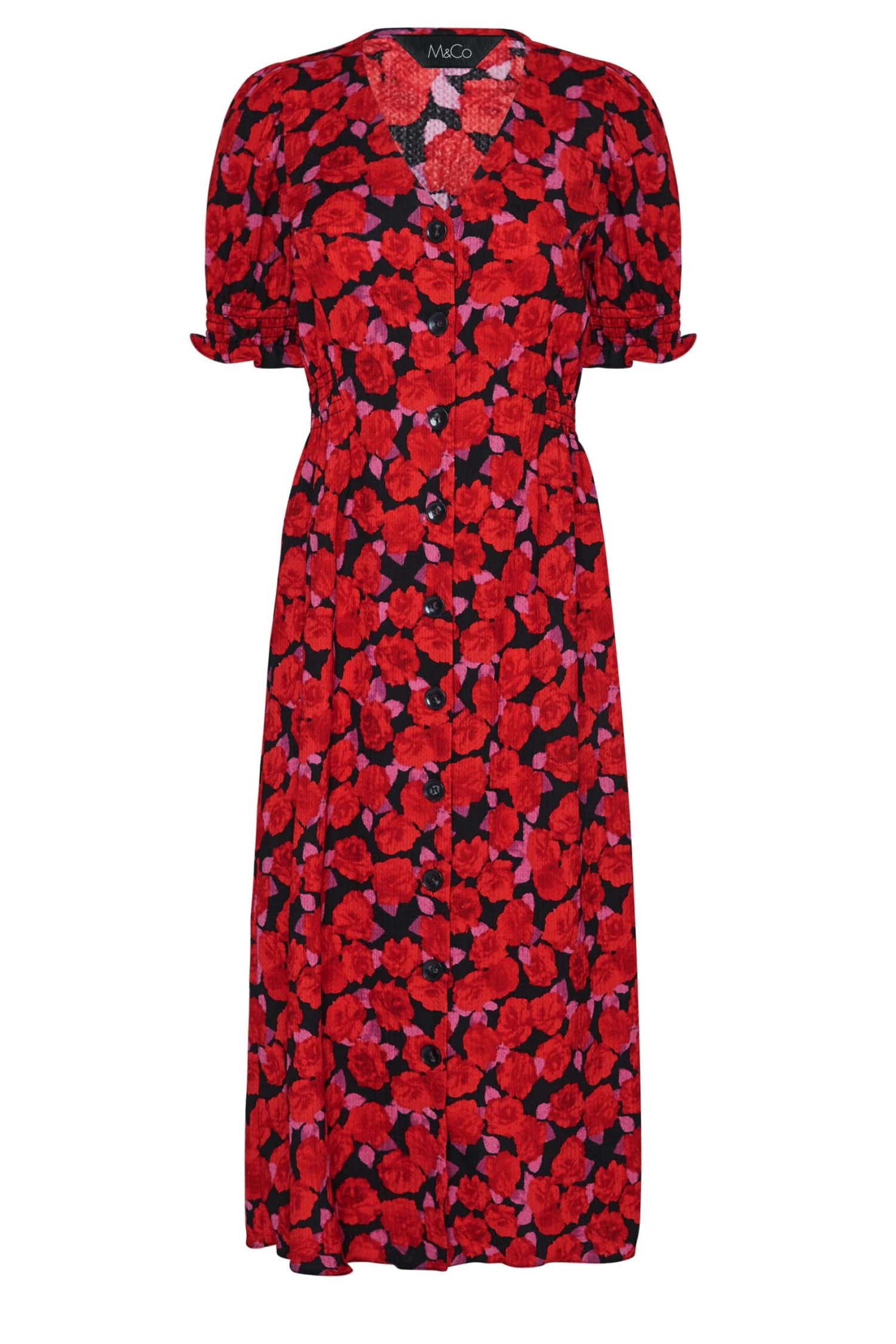 M&Co Red Floral Print Button Through Dress 6 M&Co Red Floral Print Button Through Dress - Image 6