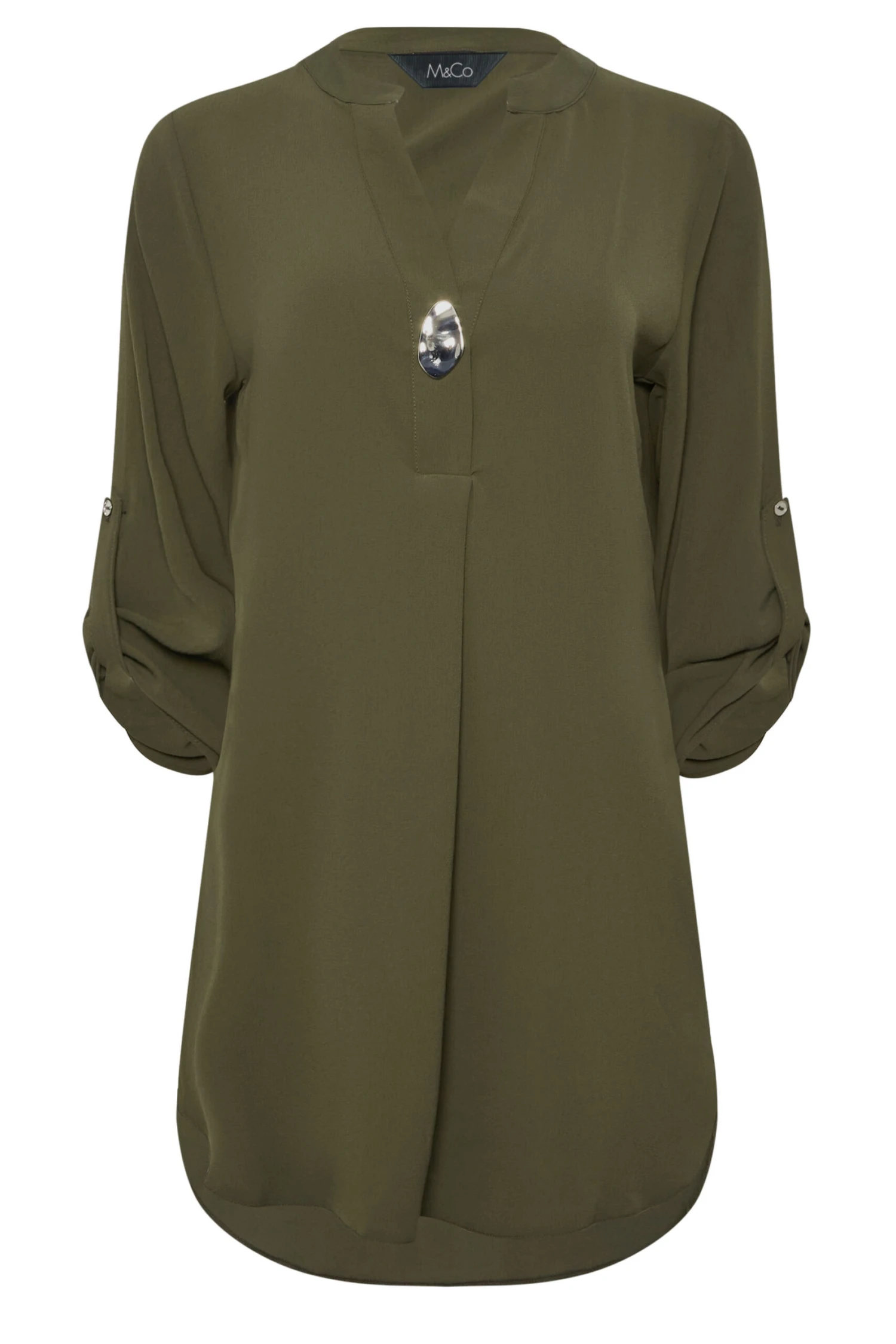 M&Co Dark Green Statement Button Tab Sleeve Shirt 5 M&Co Dark Green Statement Button Tab Sleeve Shirt - Image 5