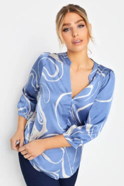 M&Co Blue Abstract Print 3/4 Sleeve Blouse