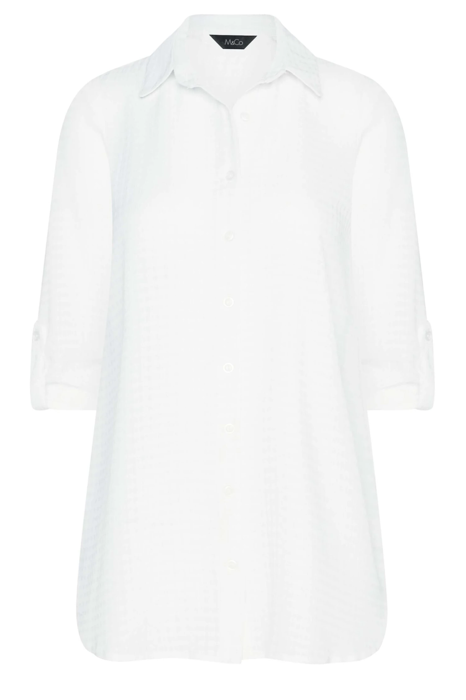 M&Co Ivory White Dobby Check Tab Sleeve Shirt 6 M&Co Ivory White Dobby Check Tab Sleeve Shirt - Image 6