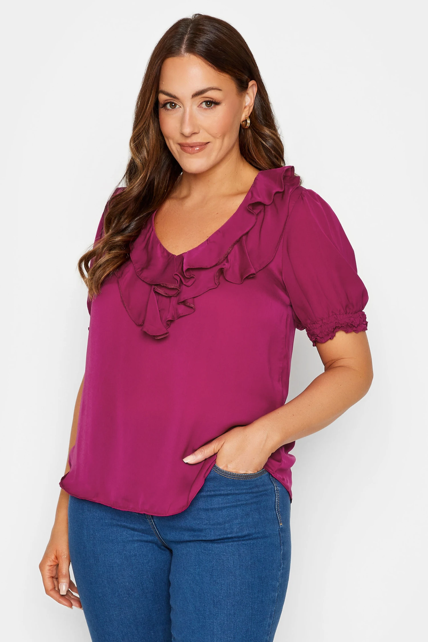 M&Co Purple Frill Front Blouse 1 M&Co Purple Frill Front Blouse