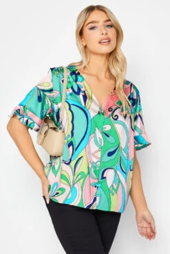 M&Co Blue Geometric Print Satin Blouse