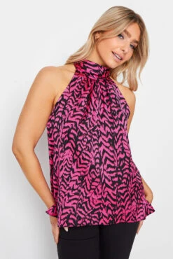 M&Co Pink Animal Print Halterneck Blouse