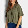 M&Co Khaki Green V-Neck Wrap Blouse