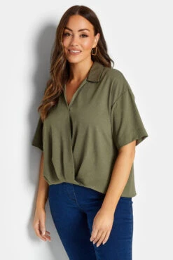 M&Co Khaki Green V-Neck Wrap Blouse