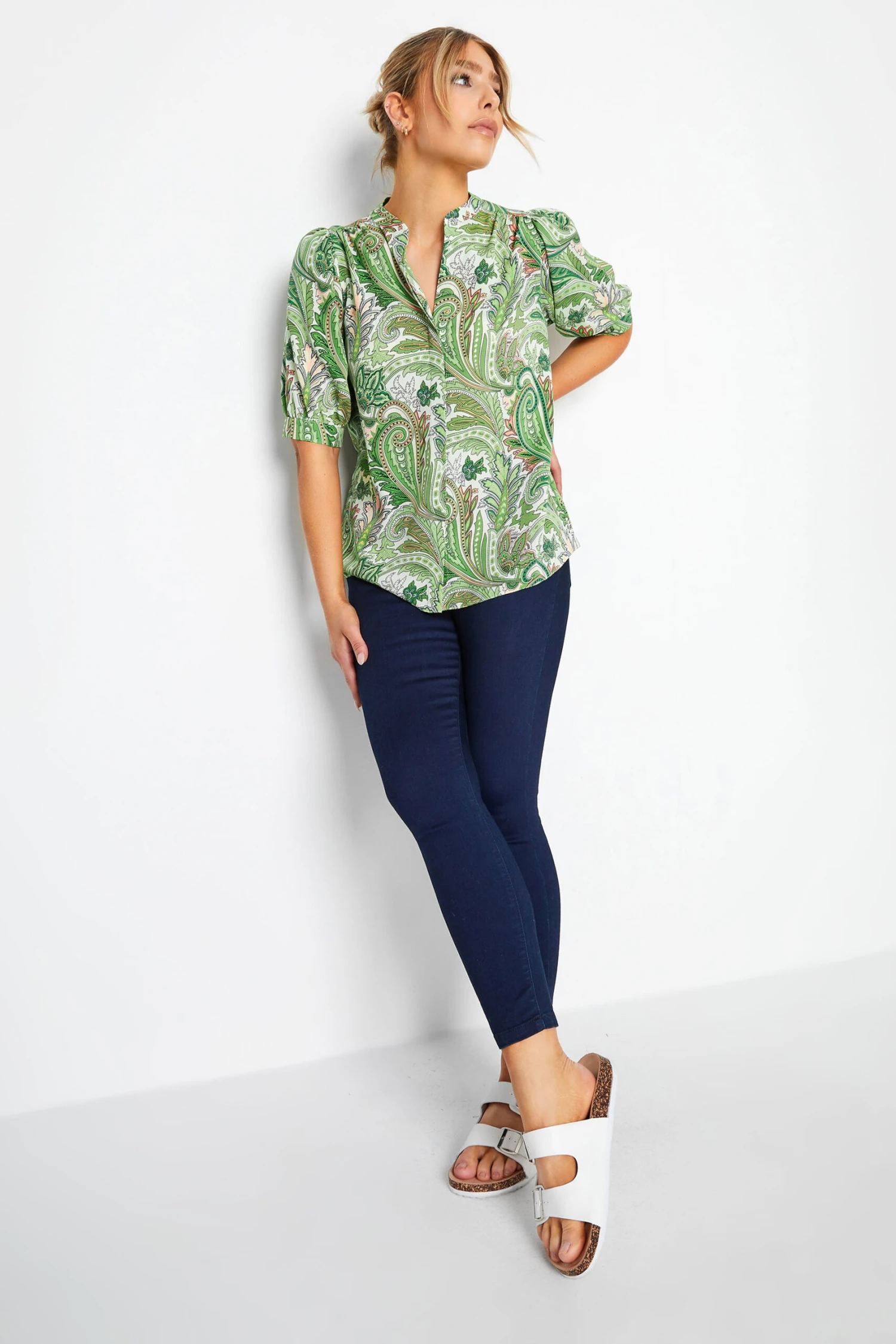 M&Co Green Paisley Print Puff Sleeve Shirt 2 M&Co Green Paisley Print Puff Sleeve Shirt - Image 2