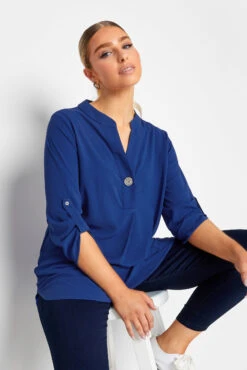 M&Co Cobalt Blue Long Sleeve Button Blouse