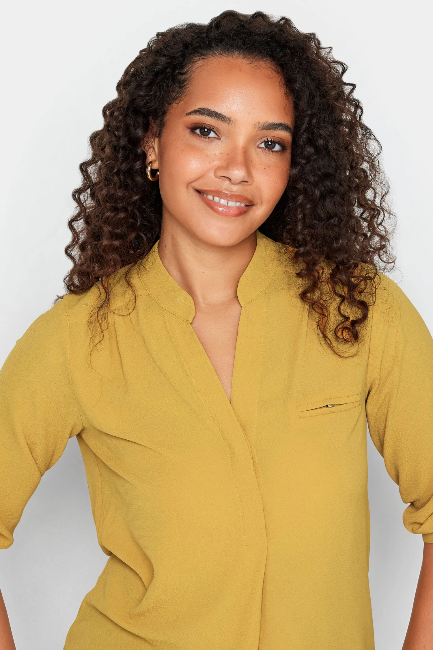 M&Co Mustard Yellow Tab Sleeve Blouse 4 M&Co Mustard Yellow Tab Sleeve Blouse - Image 4