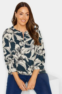 M&Co Blue Floral Print 3/4 Sleeve Blouse -M&Co Sales Store b9c0a092 9947 42 550482 D scaled