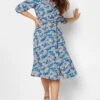 M&Co Blue Ditsy Floral Tie Belt Dress