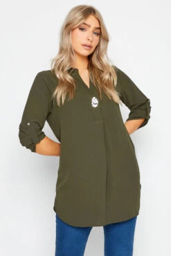 M&Co Dark Green Statement Button Tab Sleeve Shirt