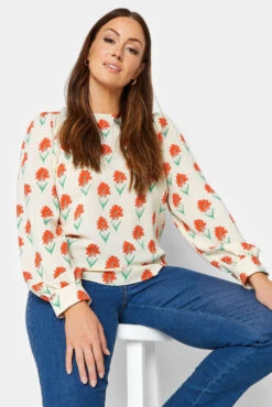 M&Co Ivory White Floral Print Long Sleeve Blouse