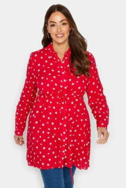 M&Co Red Floral Print Tie Waist Tunic Shirt
