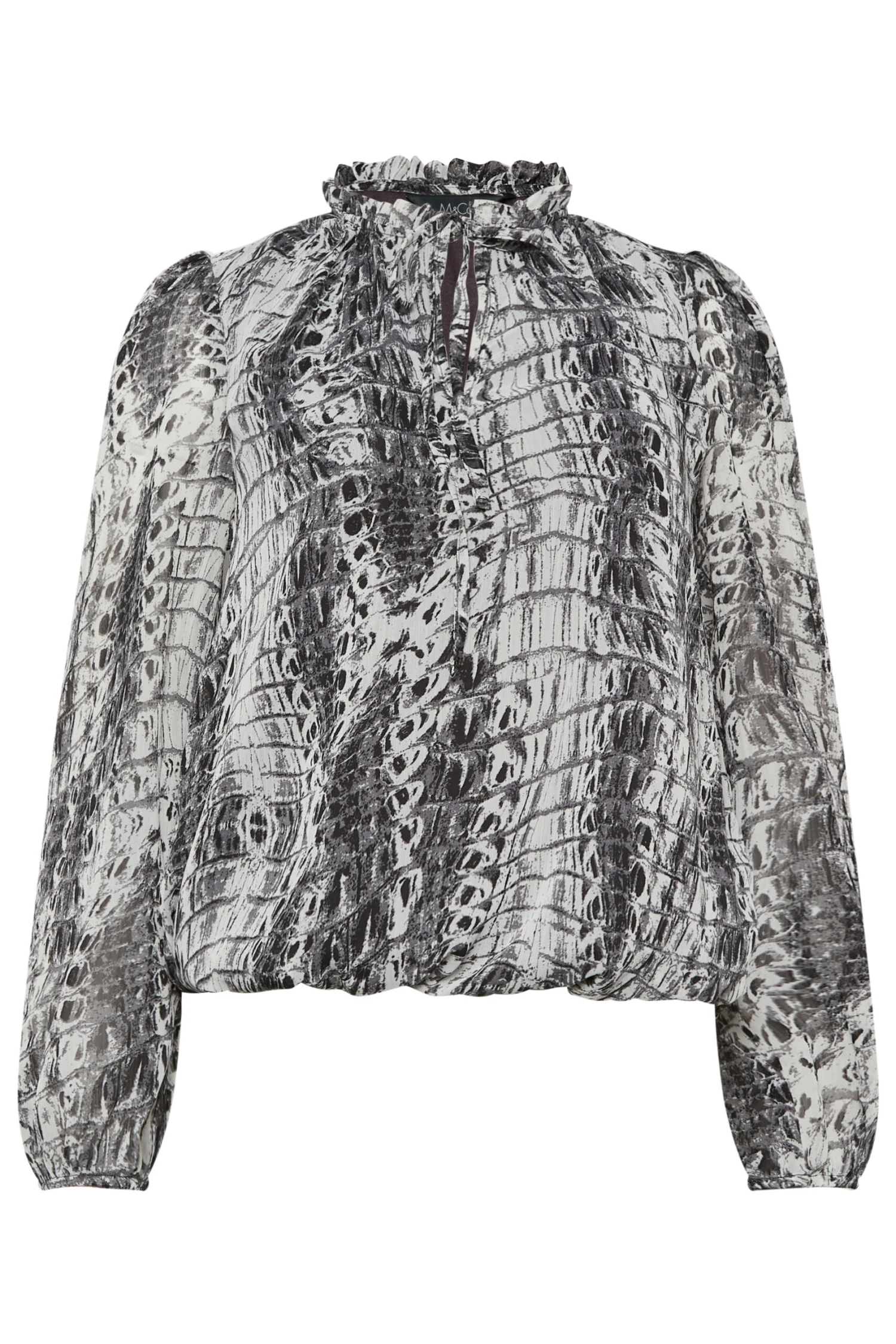 M&Co White Abstract Print Tie Neck Blouse 6 M&Co White Abstract Print Tie Neck Blouse - Image 6