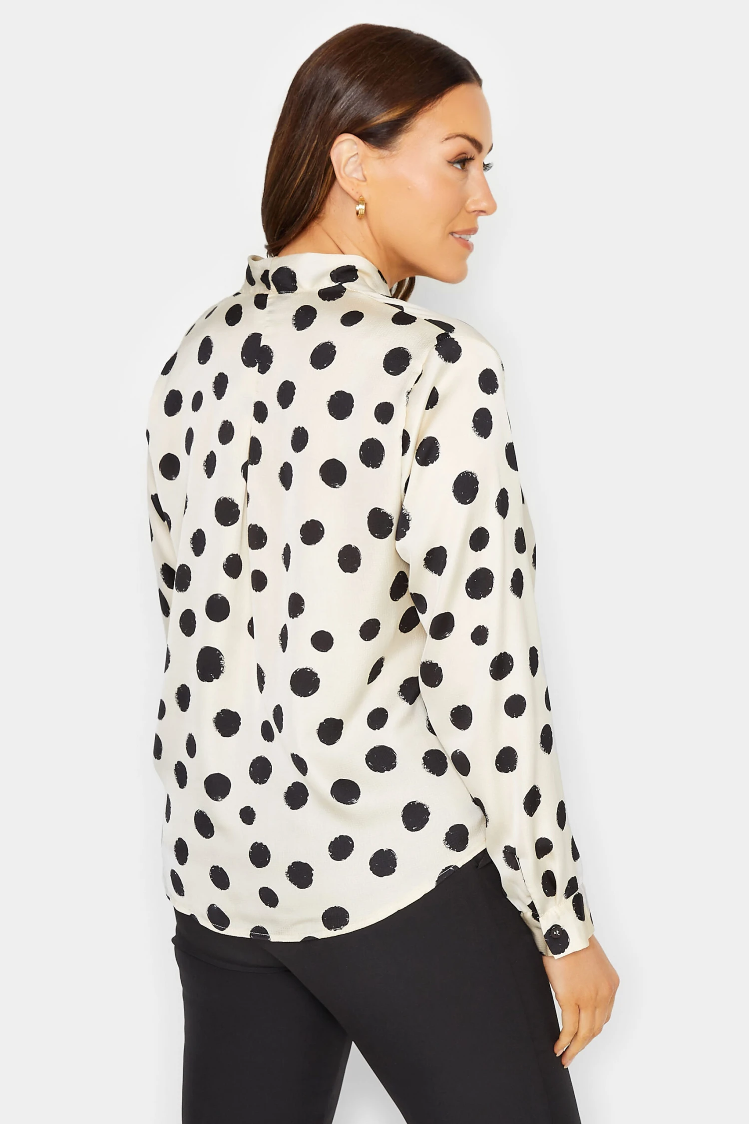 M&Co Ivory White Polka Dot Print Wrap Front Blouse 3 M&Co Ivory White Polka Dot Print Wrap Front Blouse - Image 3