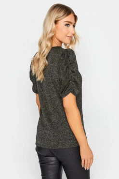 M&Co Black & Silver Glitter Ruched Sleeve Blouse 9 M&Co Black & Silver Glitter Ruched Sleeve Blouse -M&Co Sales Store bfd3b18d 460e 4b 550258 C scaled