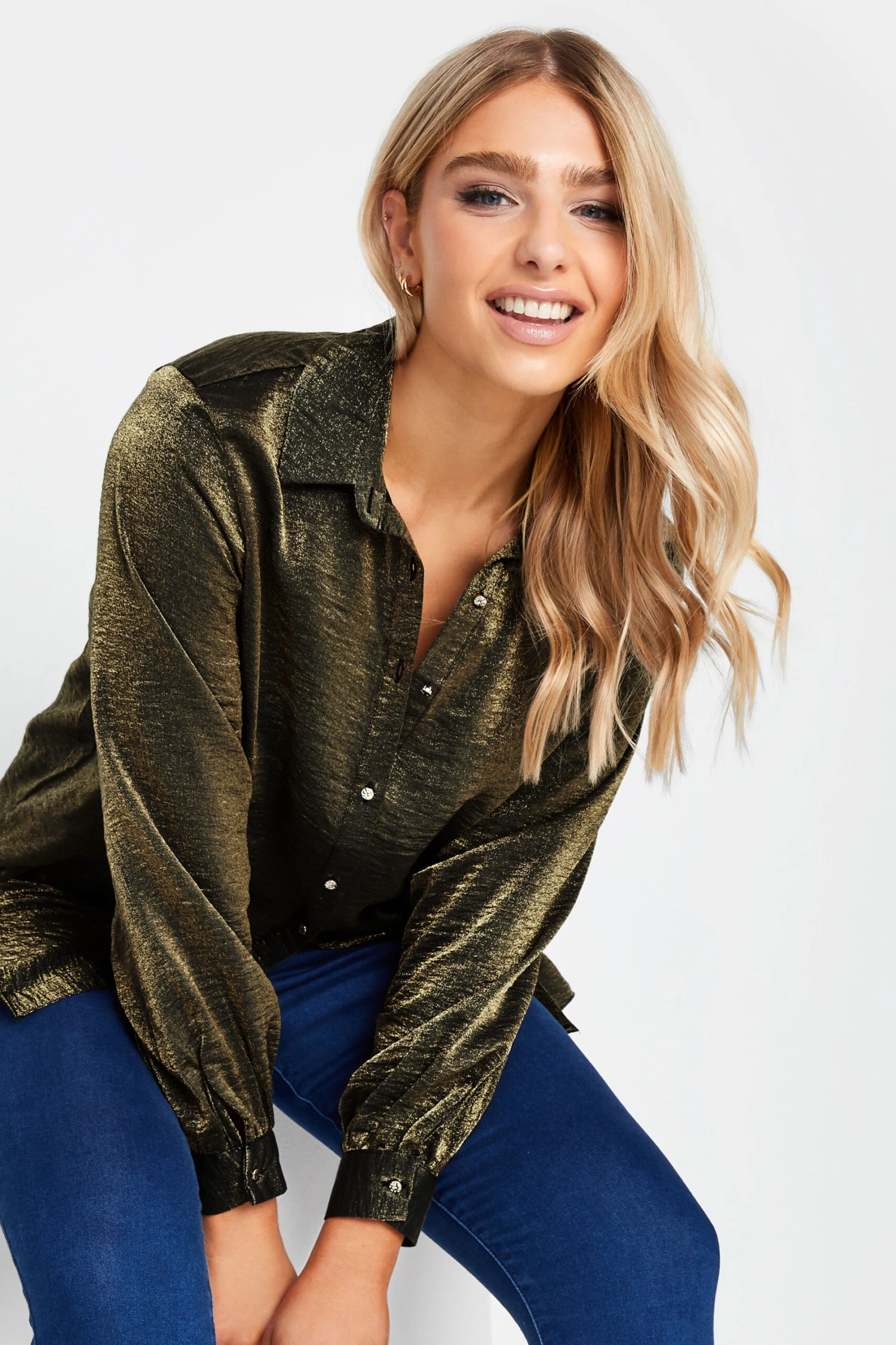 M&Co Khaki Green Shimmer Foil Shirt 4 M&Co Khaki Green Shimmer Foil Shirt - Image 4