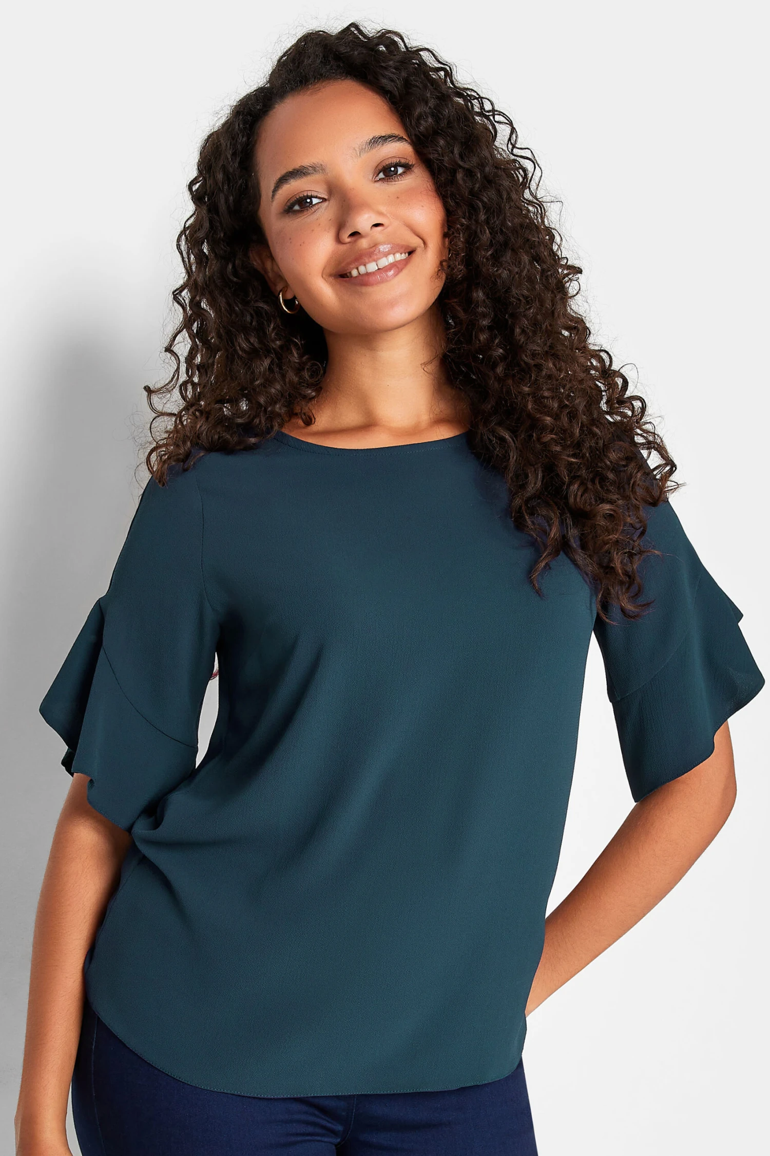 M&Co Navy Blue Frill Sleeve Blouse 1 M&Co Navy Blue Frill Sleeve Blouse