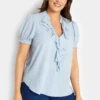 M&Co Blue Gingham Frill Front Blouse