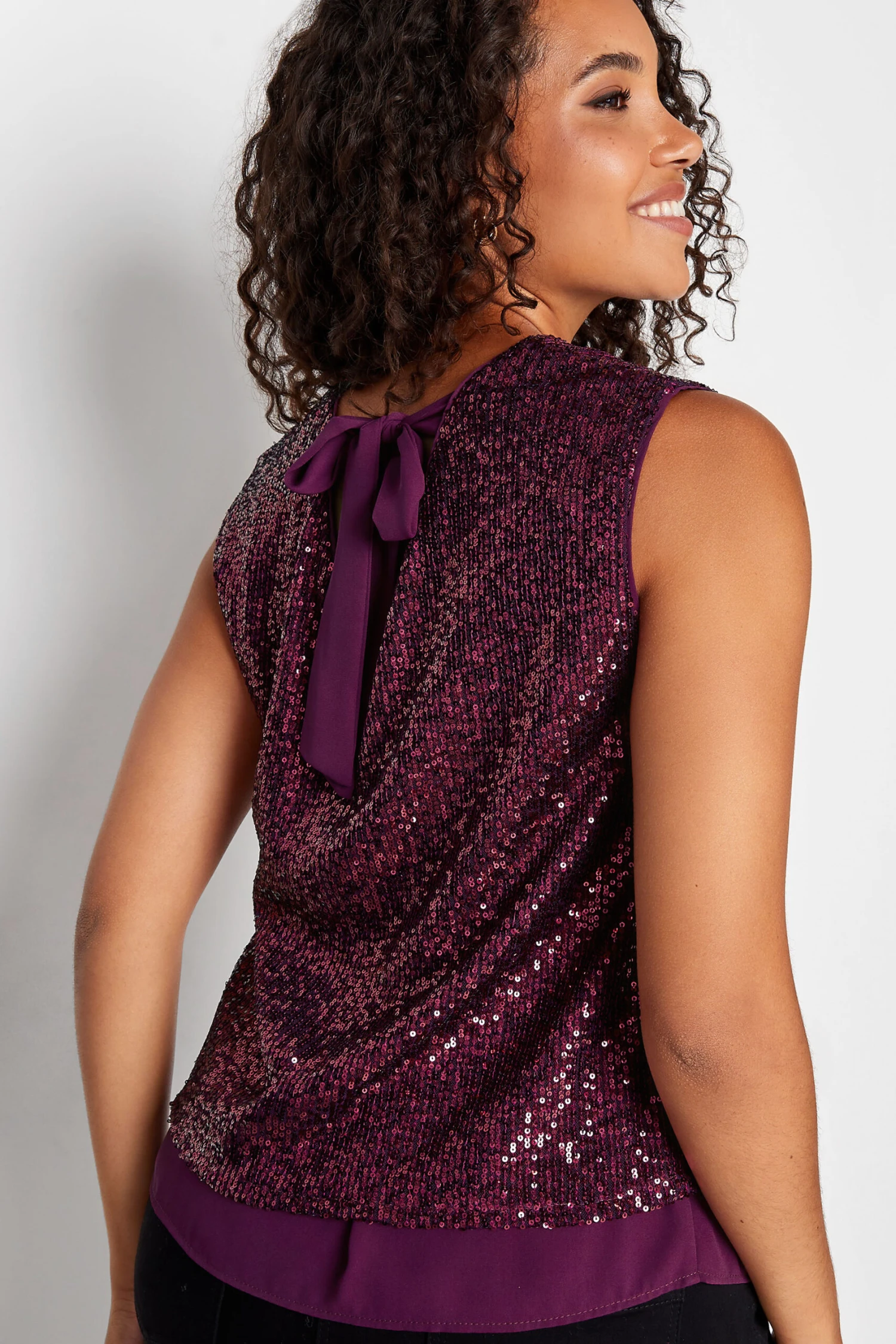 M&Co Dark Purple Sequin Tie Back Top 4 M&Co Dark Purple Sequin Tie Back Top - Image 4