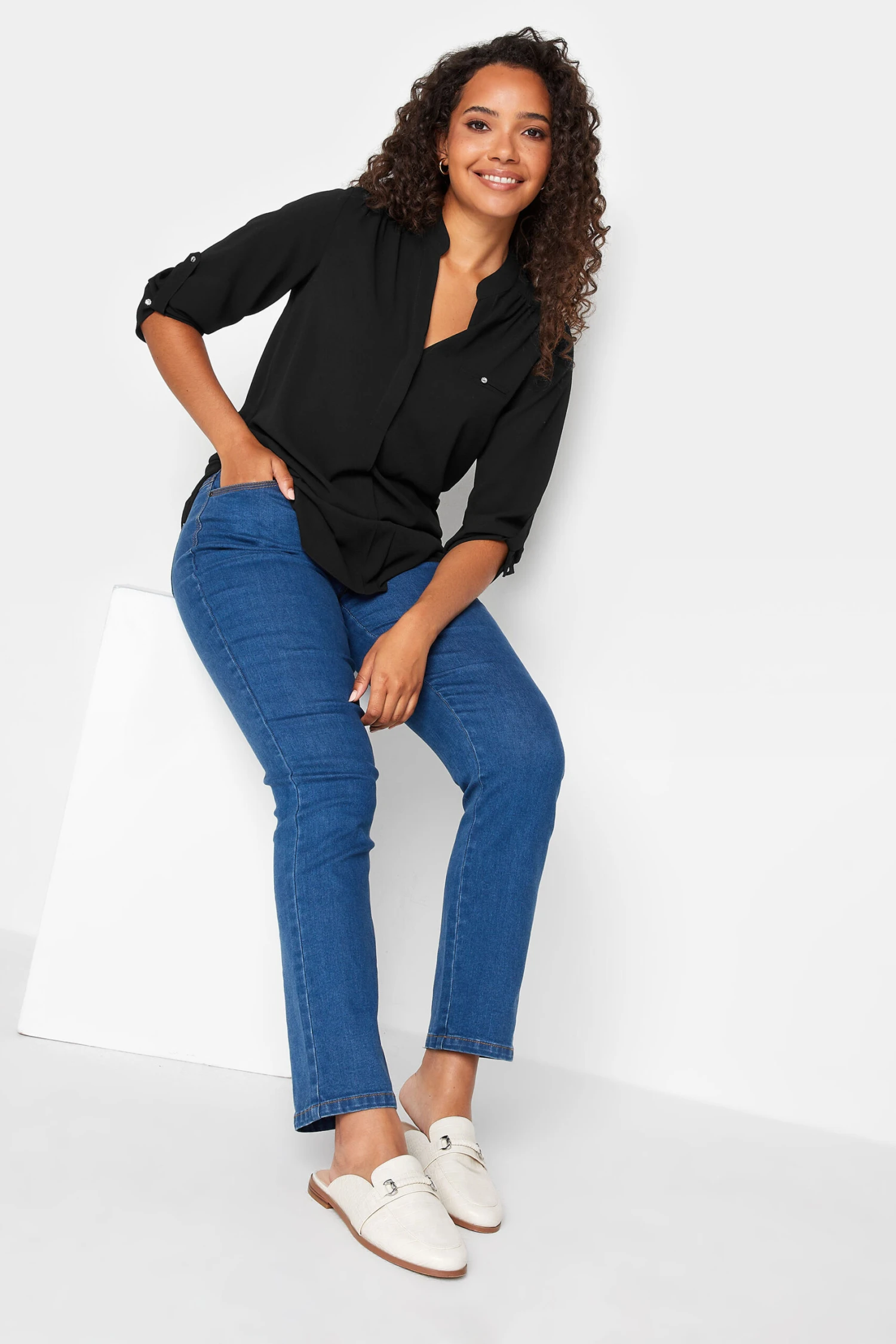 M&Co Black Tab Sleeve Blouse 2 M&Co Black Tab Sleeve Blouse - Image 2