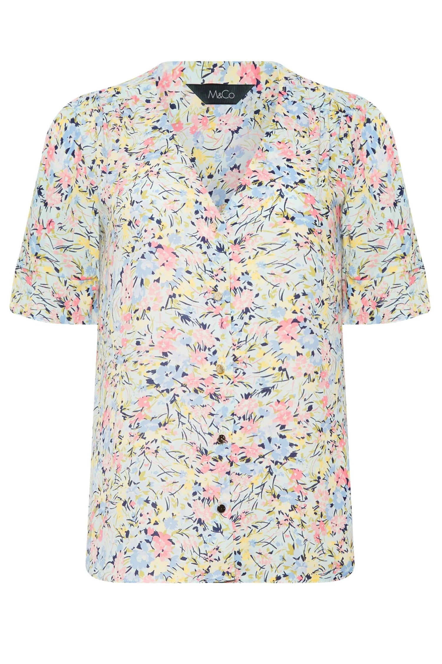 M&Co Blue Floral Print Frill Sleeve Blouse 6 M&Co Blue Floral Print Frill Sleeve Blouse - Image 6