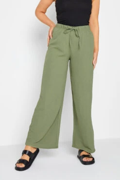 M&Co Khaki Green Crepe Wide Leg Trousers