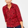 M&Co Red Floral Half Placket Jersey Shirt