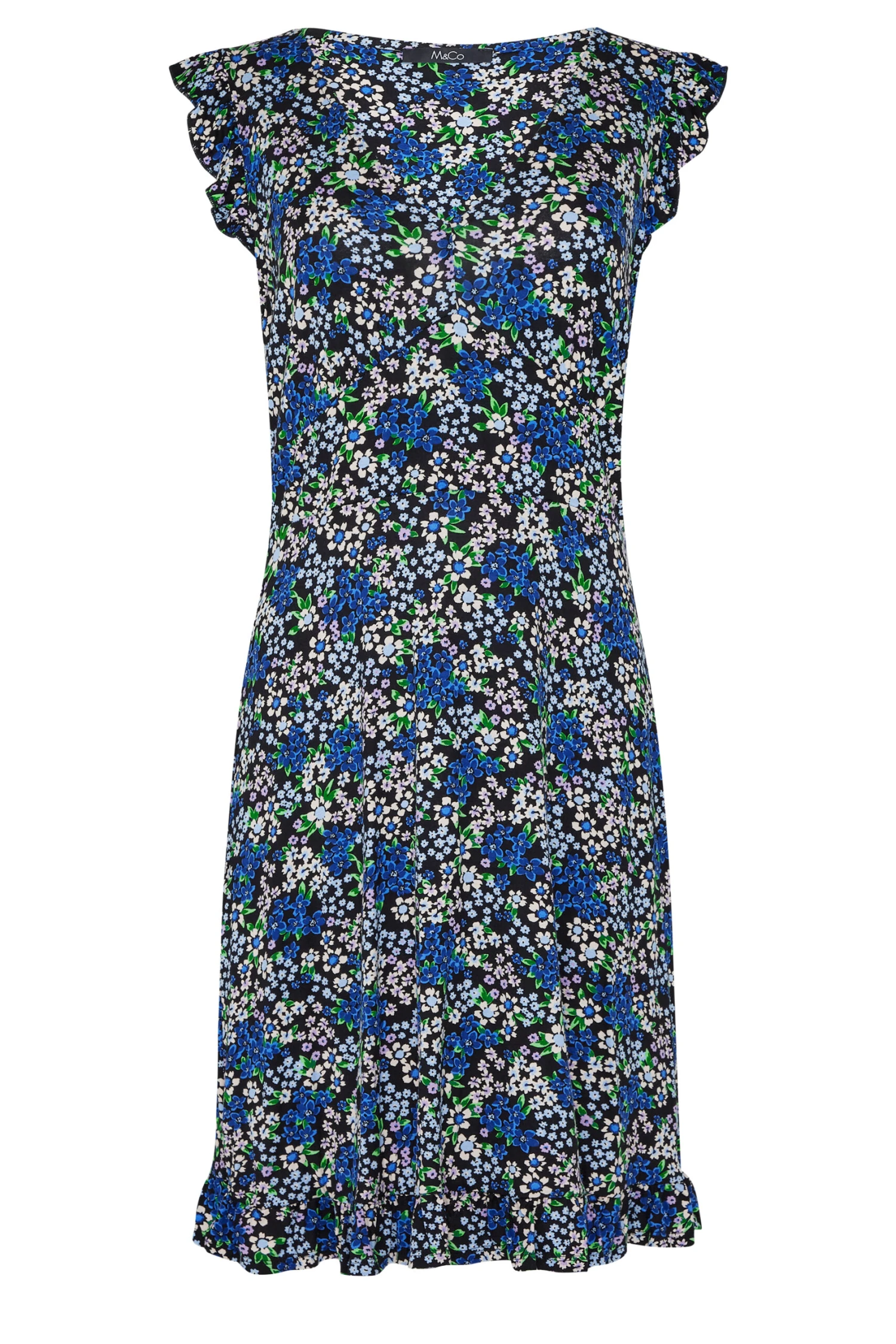 M&Co Blue Floral Print Frill Sleeve Mini Dress 6 M&Co Blue Floral Print Frill Sleeve Mini Dress - Image 6