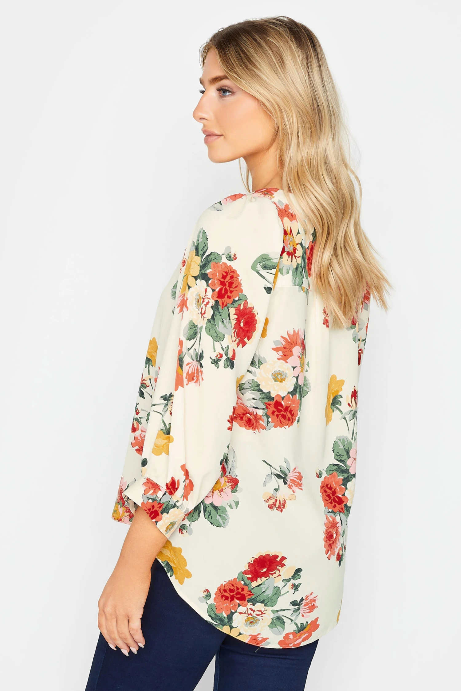 M&Co White Cream Floral Print Satin Blouse 3 M&Co White Cream Floral Print Satin Blouse - Image 3