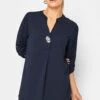 M&Co Navy Blue Long Sleeve Button Blouse