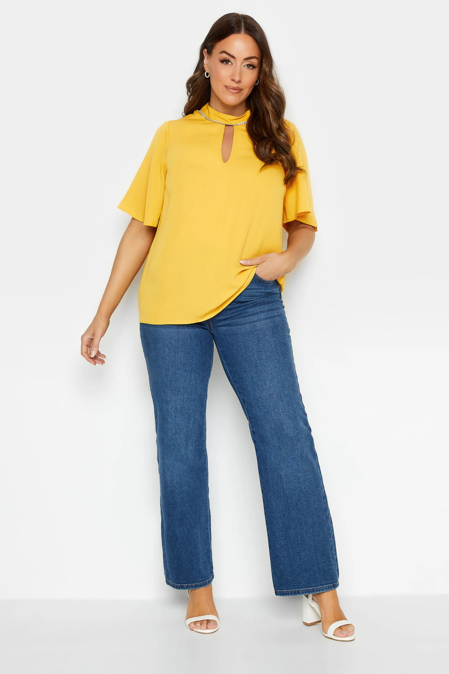 M&Co Yellow Embellished Neck Keyhole Blouse 2 M&Co Yellow Embellished Neck Keyhole Blouse - Image 2