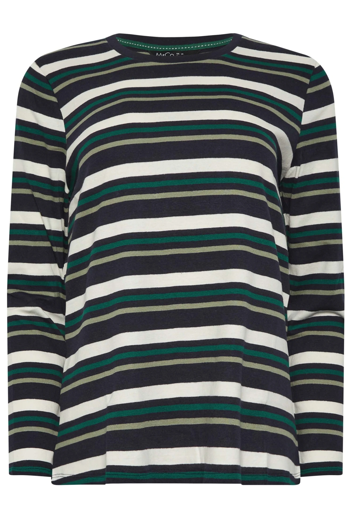 M&Co Green Teal Stripe Cotton Blend Long Sleeve Top 6 M&Co Green Teal Stripe Cotton Blend Long Sleeve Top - Image 6